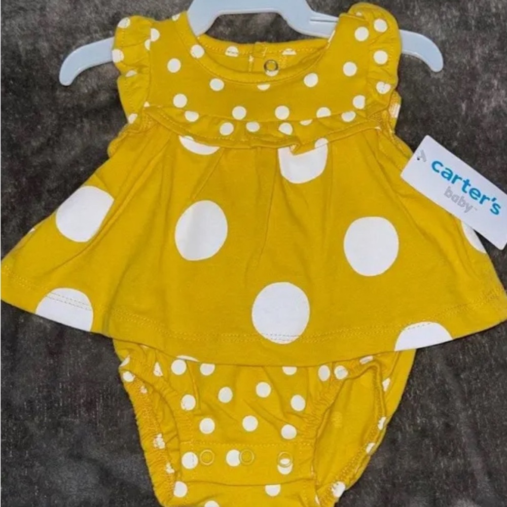 Carters Gold with white polka dots Romper